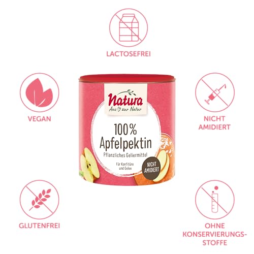 Natura 100% Apfelpektin – 200g – Pflanzliches Geliermittel ohne Zucker aus reinem Pektin – vegan und glutenfrei – Ideal zur Konfitüren- und Marmeladenherstellung