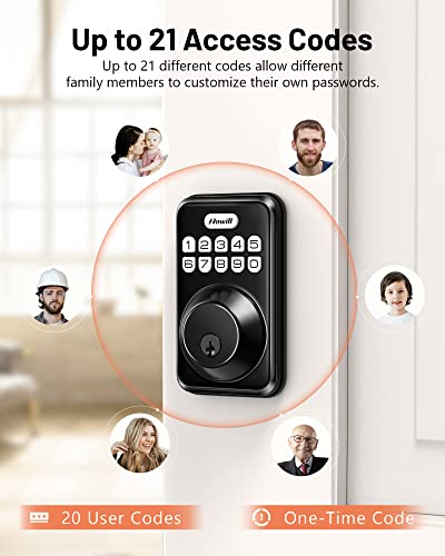 Keyless Entry Door Lock, Zowill Electronic Keypad Deadbolt Smart Lock With Auto Lock, Anti-Peeping Password, 20 Customizable User Codes, Ip54 Weatherproof, Easy To Install For Front Door, Matte Black #TOP1