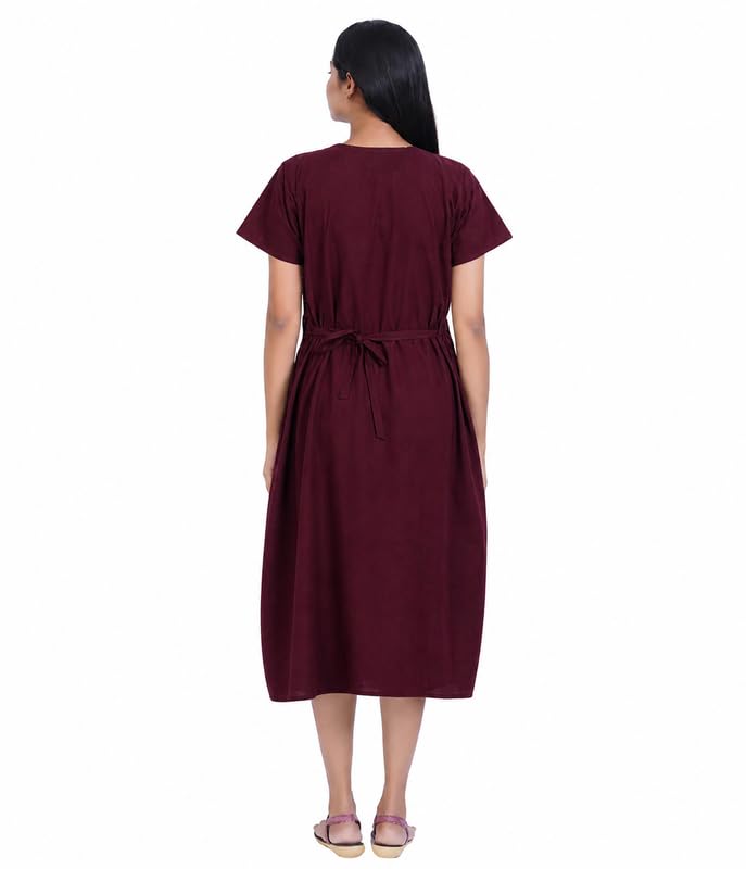Image of MENMAII Women's [L-4XL] Full Open /Front Buttoned [a Kind of Adaptive Clothing] Multipurpose Nighty for Maternity /Pregnancy /Elderly /Patient /Feeding /Hospital Purpose Nighty Calf Length
