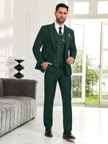 Image of Mens Suit Slim Fit 3 Piece Double Breasted Suit Men Formal Tuxedo Set Casual Wedding Prom Groom Suits