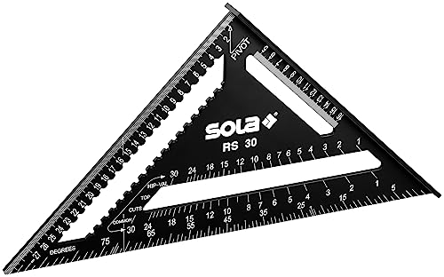 SOLA - RS 30-5in1 Zimmermannswinkel - Anschlagwinkel 30 cm - robuster Schreinerwinkel aus Aluminium mit metrischer Skala - Multifunktionswinkel:Lineal Anschlagwinkel Gehrungswinkel Winkelmesser