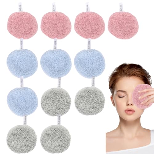 12 Stück Abschminkpads Waschbar, Washies für Tages und Reisegebrauch Weiches, Wiederverwendbare Korallenflausch-Material Tragbar Mehrfarbig zur Gesichtspflege und Make-up-Entfernung für Alle Hauttypen