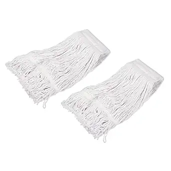 MECCANIXITY Commercial Mop Heads Replacement 40x40cm Cotton Yarn for Wet/Dry Mop Floor Cleaning Pads, White Pack of 2