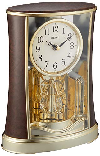 セイコー クロック 置き時計 アナログ 回転飾り 濃茶 木目 模様 BY427B SEIKO