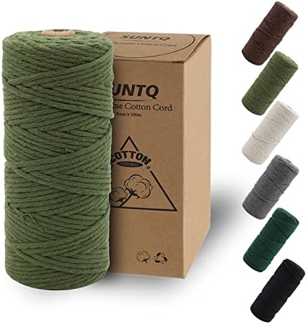 SUNTQ Macrame Cord 4-Strand Twisted Soft Unstained Cotton Rope for Handmade Plant Hanger, Wall Hanging Craft Making, Crafts, Knitting,Decorative Projects Original Color Cotton String Beige