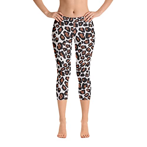 Legging capri imprimé léopard exotique blanc taille S pour femme