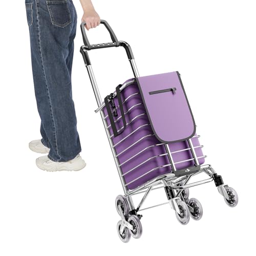 35L Folding Shopping Cart - Portable Grocery Trolley 8-Wheel Heavy-Duty Stair-Climbing Basket Cart for Groceries, Markets, Picnics & Moving