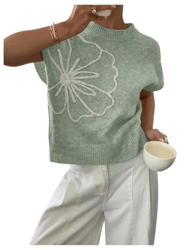Image of SOLY HUX Women's Short Sleeve Sweater 3D Floral Sweaters Pullover Tank Tops Knit Vest Trendy Fashion Clothing