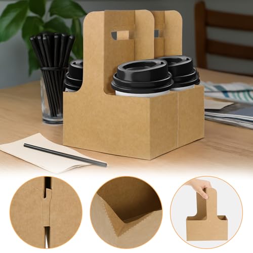 Giantree 50 Pack Kraft Drink Carrier with Handle, 2 or 4 Cup Disposable to Go Coffee Cup Holder Carrier for Delivery Coffee Beverage Floral Wrap Packing Box Mother\'s Day Graduation Party