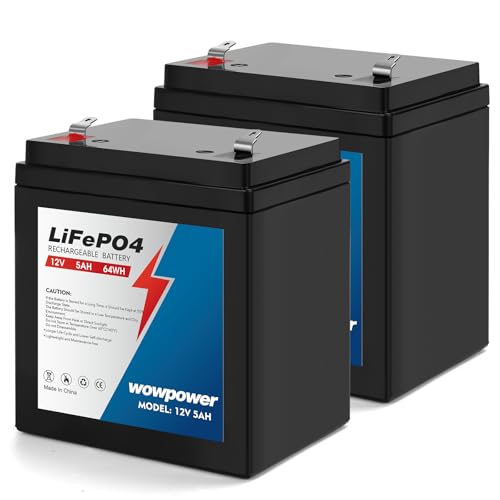 12V 5Ah Lithium LiFePO4 Deep Cycle Battery 2 Pack, 2000+ Cycles 12 Volt Rechargeable Battery for