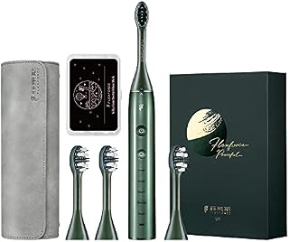Electric Toothbrush, Rechargeable, Rotating Toothbrush, Soft Bristles, 360° Teeth Cleaning, Gum Protection, 5 Modes, with 4 Replacement Heads, Floss and Carrying Case Set, U1 (Green)