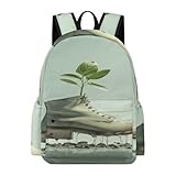 SKTNBM Mochila de viaje para laptop, mochila de transporte con estampado de zapatos y capullos verdes, mochila de viaje de negocios antiduradera para mujeres y hombres, Negro -, 42x30x15cm, Mochilas