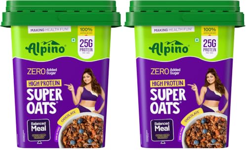 Image of ALPINO 25g High Protein Super Oats Chocolate 2.5kg - Rolled Oats with Peanut Butter, Cocoa, Nuts & Seeds - Zero Added Sugar & Salt - Source of Dietary Fibre & Healthy Fats (Pack of 2)