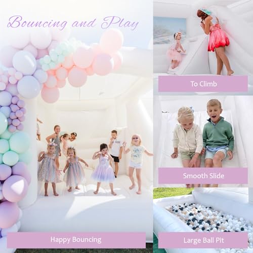 Image of 15ft White Bounce House Castle with Ball Pit&Slide, 100% Heavy Duty PVC Inflatable Commercial Bounce House for Adult Kid, 600lbs Capacity, 1100W Blower, Outdoor Wedding Party Balloon House, 15x15x10ft