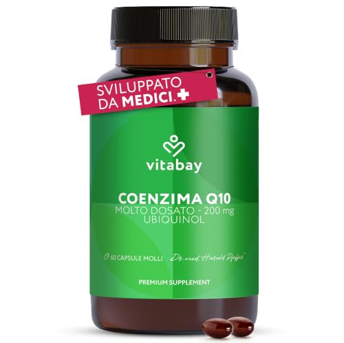 Vitabay Coenzima Q10 Ubiquinolo 200 mg – 60 capsule – alto dosaggio | Q10 naturale in forma attiva (ubiquinolo) ottenuto da fermentazione vegetale – testato in laboratorio in Germania