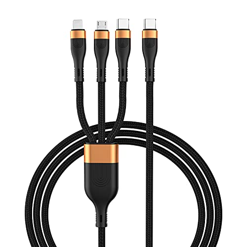 SYGA 3 in 1 Charging Cable, Nylon Braided USB Cable for Android, iOS and Type C Devices, 6A, 1.2 M - Black & Gold