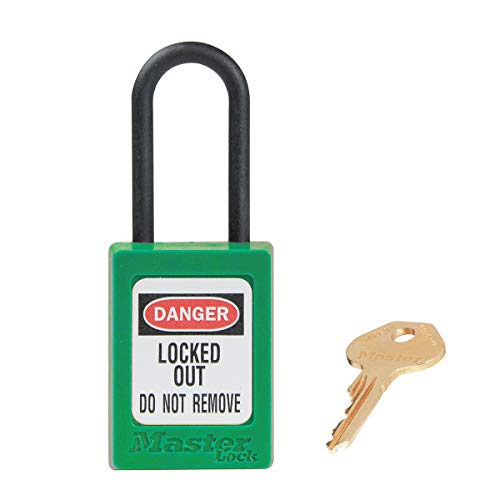 Master Lock Green Dielectric Zenex™ thermoplastic Safety Padlock, 35mm Wide with 38mm Tall Nylon Shackle, Non-Key retaining, keyed Different