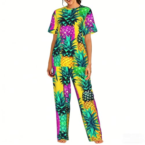 Pyjama doux imprimé ananas coloré vêtement de nuit femme chic
