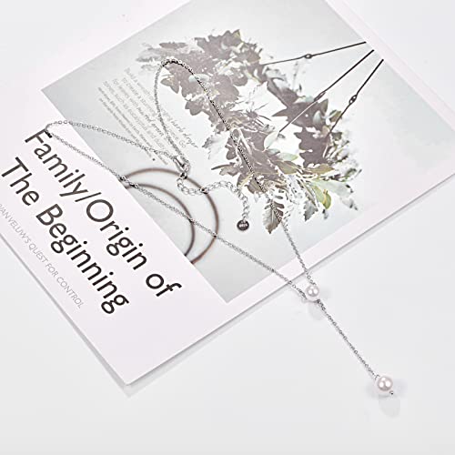 PRAYMOS Pearl Necklace for Women Sterling Silver Simple Fashion Trendy Dainty Pearl Necklace Long Pearls Necklace Pearl Jewelry Gifts …2