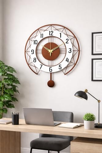 Image of Metal Wall Clock for Living Room Stylish | Fancy Large Wall Clocks for Office, Bedroom, Drawing Room & Kitchen | Luxury Sweep and Silent Wall Watch for Home Decoration (Copper 40Cm)