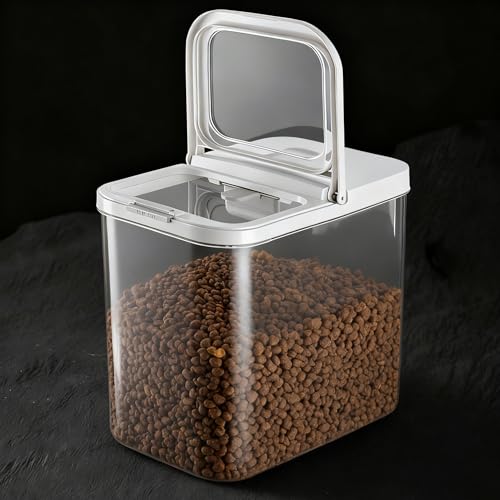 Pet food storage container with airtight seal and scoop