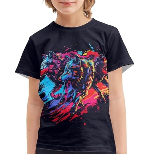 GWDDCMGYH Short Sleeve T-Shirts for Boys Girls Casual Crew Neck Basic Blouse Tops Sports Active Athletic Shirt Tops Summer Wolf Print All Holidays Shirt