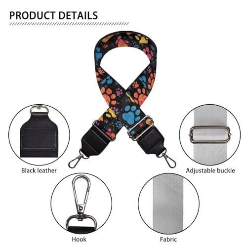 Image of GLENLCWE Colorful Paw Purse Strap Wide Replacement Crossbody Bag Straps Dog Paw Print Canvas Handbag Shoulder Strap, Adjustable Tote Belt