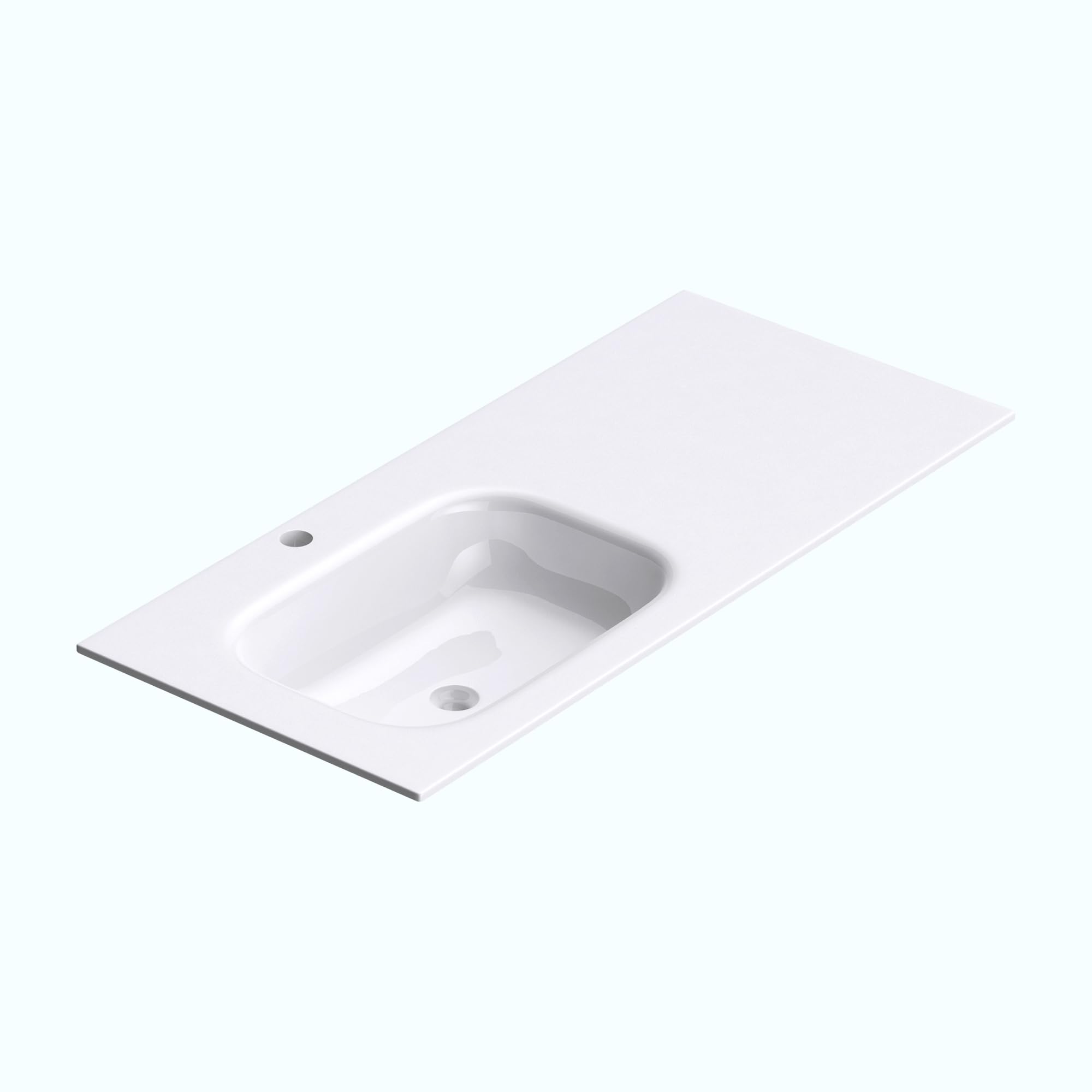 doporro Lavabo empotrado/encastrado de diseño Colossum04 de 100 cm con gran espacio de almacenamiento de mármol mineral fundido | Blanco para cuarto de baño, Colossum04