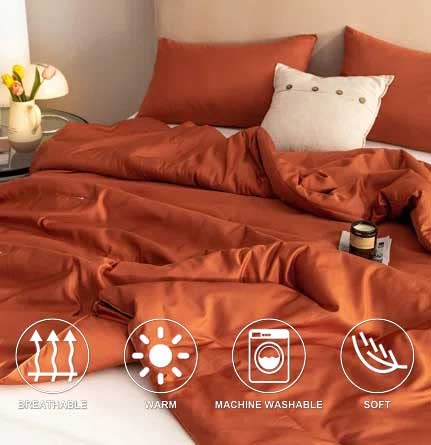 Nanko Queen Duvet Cover Set Burnt Orange 3Pc 90X90 Luxury Microfiber Comforter Quilt Bedding Cover With Deco Buttons Zip Closure Ties - Modern Elegant Style For Men And Women Chambray Teen Terracotta #TOP2