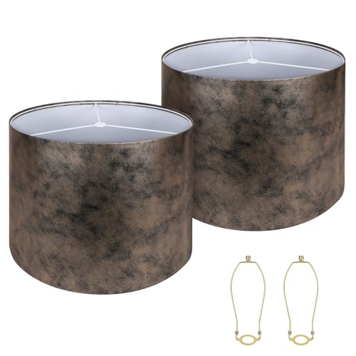 Lamp Shades set of 2 Large Drum Lampshade for Floor Lamps and Table Lamps Come With 2 Lamp Shade Holders New Crocodile Print Lampshade，Top 15"× Bottom15"× Height12" Spider Easy Assemble