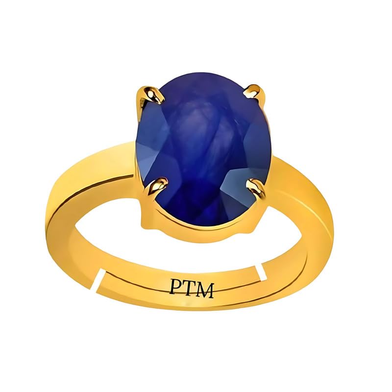Panchdhatu (5 metals) Blue Sapphire (Neelam) 3.25 to 10.25 Ratti or 3.00 to 9.50 carat Astrological Gemstone 22 K Gold Plated Adjustable Ring for Men women