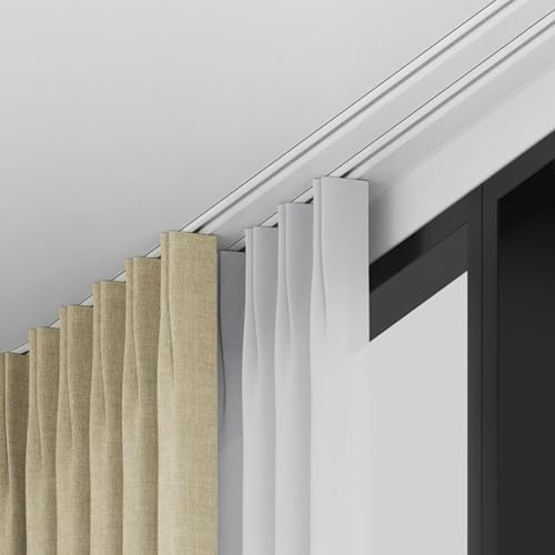 Aluminum Ceiling Curtain Track System - 38ft White Recessed Curtains, Cuttable Single/Double Rod for Privacy Room Divider, Smooth Gliding, Easy Installation
