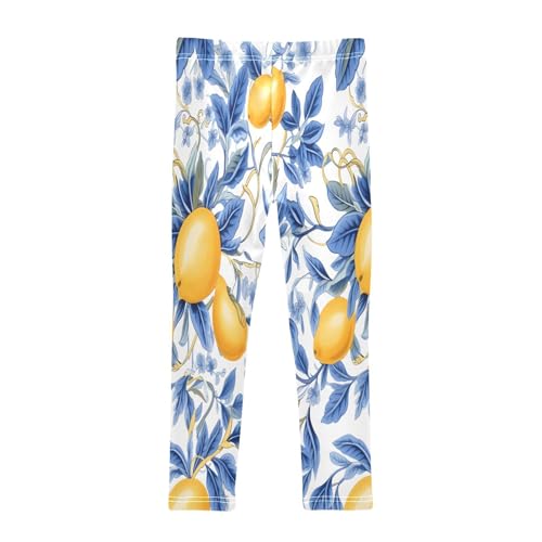 Bolaz Toddler Girls Leggings Printed Yoga Pants Leggings Blue Leaves Lemon for Kids2