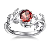 Yaresul Adjustable Branch Leaf Ruby Ring for Women 925 Sterling Silver Created Ruby Stackable Statement Ring 4-Prong Setting Anniversary Valentines Band Width 2.25mm Open Size 5-9