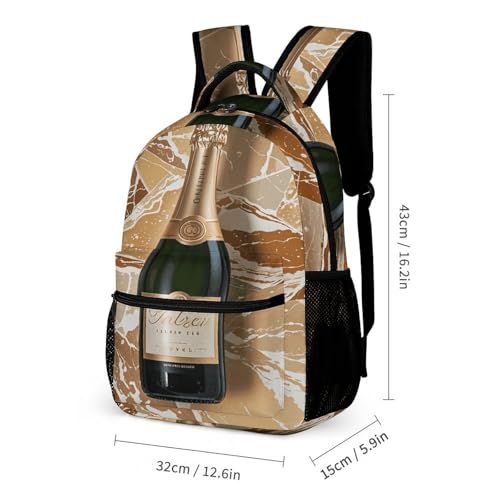3Pcs Backpack Sets Champagne Marble Print Travel Daypack 3 in 1 Lightweight Backpack Set with Lunch Bag And Cosmetic Bag2