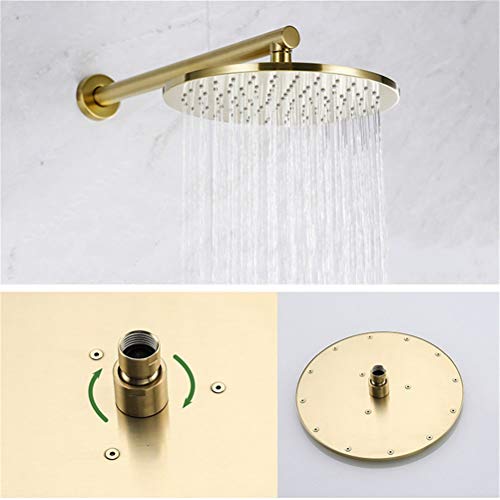 Ensemble robinet laiton doré brossé anticalcaire avec pomme de douche grand format