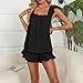 Women Pajama Set 2 Piece Sleeveless Casual Ruffle Soft Tank Top and Shorts Sleepwear Loose Fashion Lounge Homewear Black