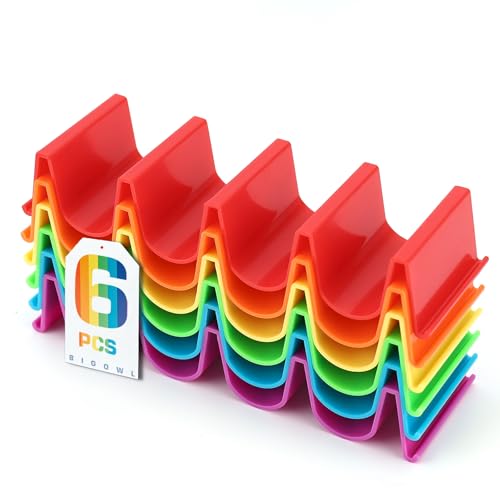 BIGOWL 6-Color Small Taco Holder Stand – 6-Slot BPA-Free Taco & Tortilla Organizer for Kitchen,...