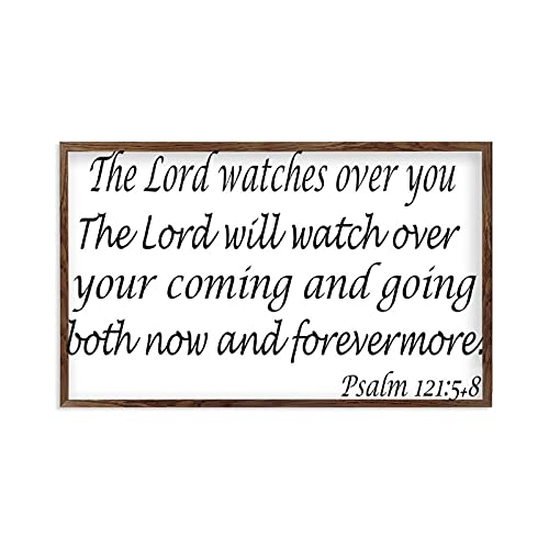 Wooden Framed Sign Wall Art Psalm 121:5 & 8 The Lord Watches Over You, The Lord Will Watch Over Your Coming and Going Both Now and Forevermore White-C1 33x55cm (13x22 Inch)