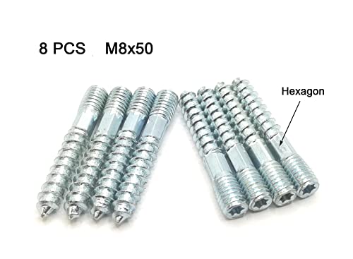 Image of Hanger Bolt M8x50 Silvery Double Headed Bolt Self-Tapping Screw with Hexagon for Furniture 8Pcs