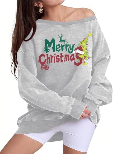MYHALF Merry Christmas Off Shoulder Sweatshirt for Women - Image 4