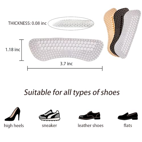 Image of 6 Pairs Silicone Heel Pads & Grips for Shoes - Anti Slip Heel Protectors with Bump Design,Transparent Black Nude, Sticky Adhesive Backing, Universal Fit for Heels Sneakers Boots (Thickness:0.08in)