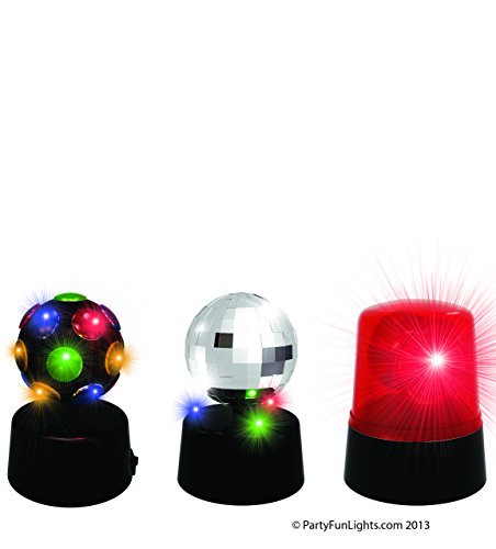 Mini Disco Party Set Including Mini Disco Light, Mini Mirror Ball with LED Lights At the Base and a Mini Police Light Strobe