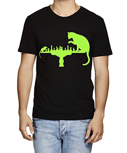 Image of Caseria Men's Cotton Printed T-Shirt -Cat Rat Chess | 100% Cotton | Half Sleeves | Regular Fit | Printed | Round Neck | Graphic T Shirt