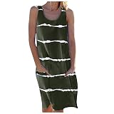 Robe d'été décontractée pour femme - Robe cami tendance - Robe bronzante sans manches - Imprimé semelle - Maxi k - Longueur genou - Robe sexy, vert militaire, S