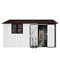 Ball & Cast 10x12 FT Outdoor Storage Shed,Metal Aluminum Waterproof Tool Sheds with Window,Heavy-Duty Sheds Unit w/Door and Vents,for Storing Bicycles,Lawnmowers,Barbeques,White+Coffee