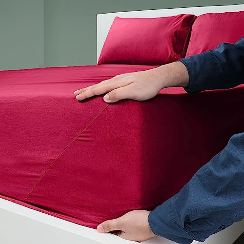 Martex 225 Thread Count Cotton Rich Bed Brushed Cotton Blend Super Soft Finish Easy Care Machine Washable Wrinkle Resistant Bedroom Guest Room 3 Piece Sheet Sets, Twin, Red #TOP5