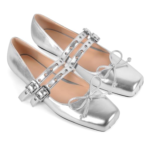 sexytag Square Closed Toe Ballat Flats Bowknot Buckle Strap Comfortable Dressy Casual Ballerina Shoes4