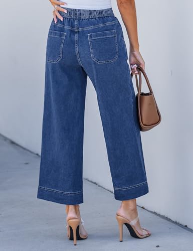 luvamia Wide Leg Jeans for Women High Waisted Cropped Pull On Jeans Elastic Wasit Drawstring Stretch Denim Trouser Pants2