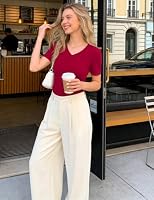 Totatuit Damen V Ausschnitt Shirt Kurzarm Stretch Figurbetont Basic – Ansicht 2
